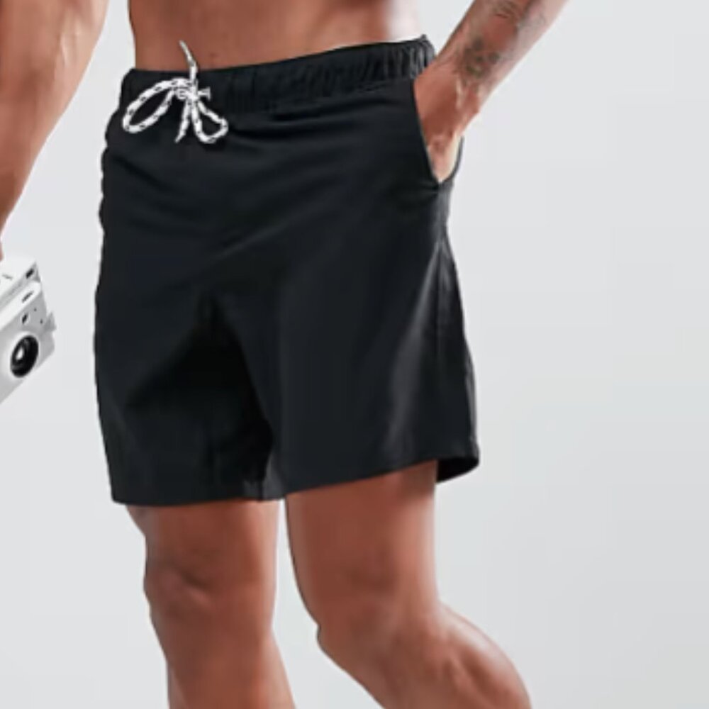 NEW ASOS DESIGN MEN'S CLASSIC BLACK SWIM SHORTS MID LENGTH 100% POLYESTER SIZE S